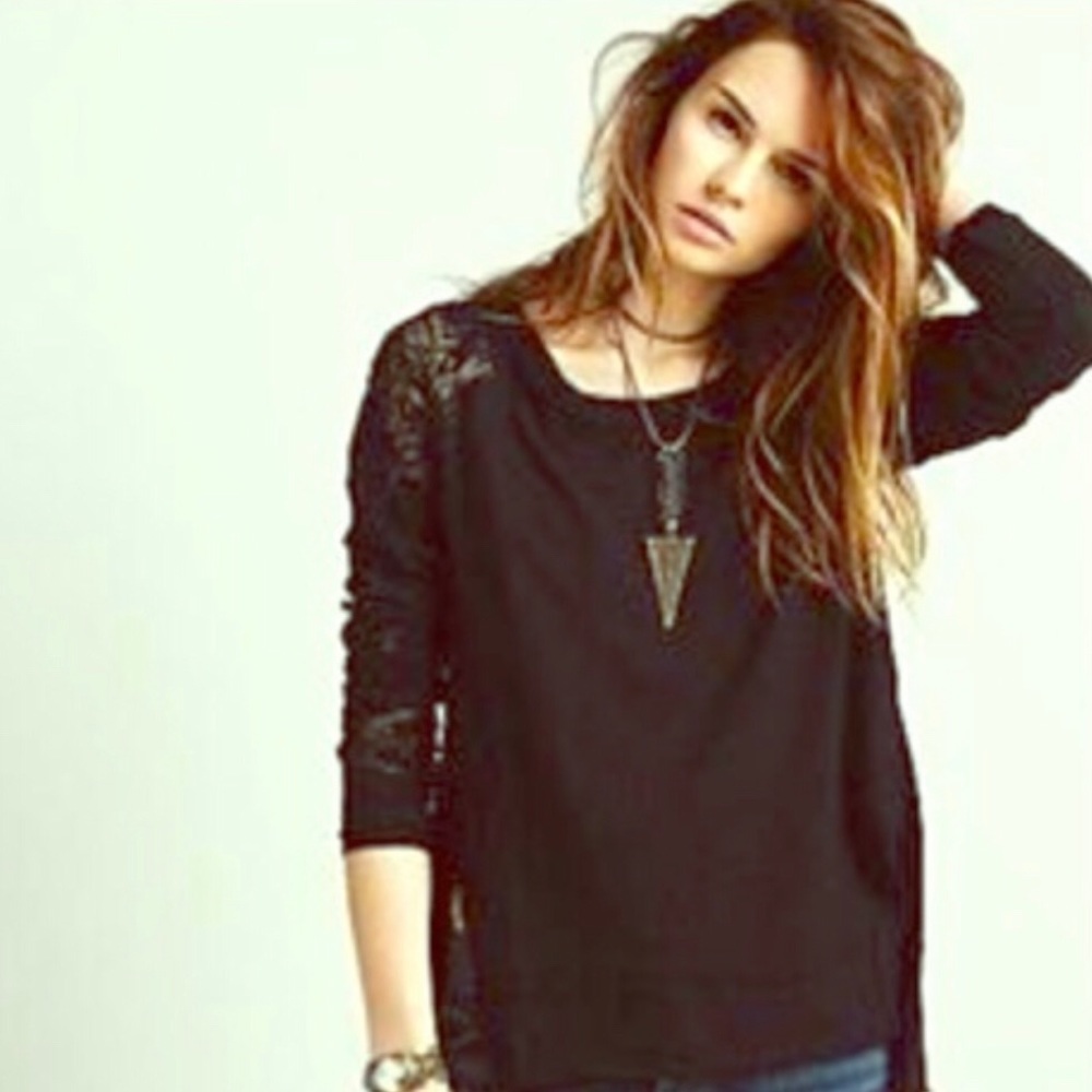 Free people black lace details sweater